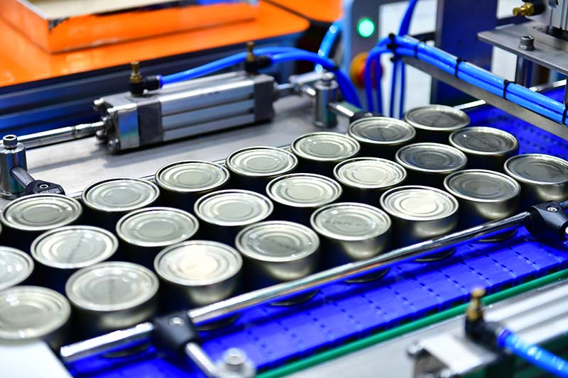 an industrial canning production line